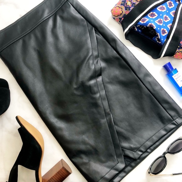 LOFT Dresses & Skirts - Black Faux Leather Wrap Front Skirt
